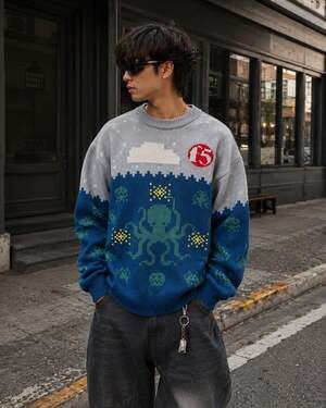ROODY PromoShop Octopus Pixel Knit Sweater Large Gamer Streetwear Arcade